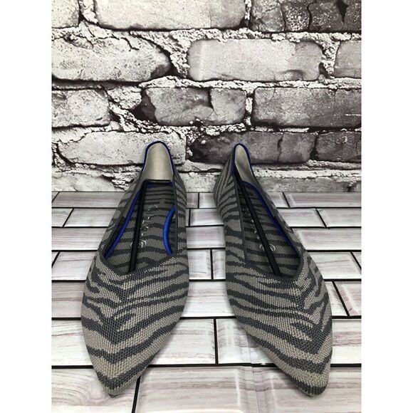 Rothy’s The Point Retired Grey Zebra Fabric Stripe Flats Women Sz 9.5M US/41EU - Picture 3 of 16